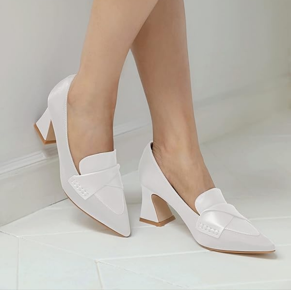 Women's Chunky Block Low Heels Pumps Stitching Retro Work Office Dress Shoes
